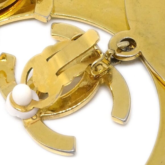 Chanel Hoop Dangle Earrings Clip-On Gold 161712 - Picture 3 of 4